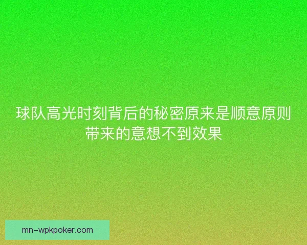 球队高光时刻背后的秘密原来是顺意原则带来的意想不到效果
